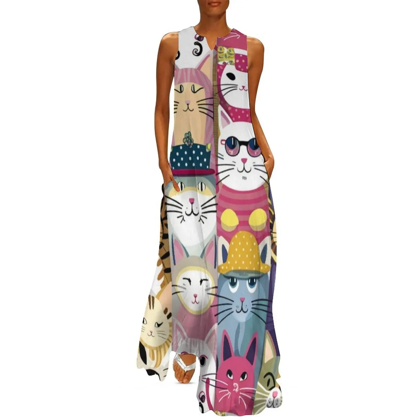 

Cat Seamless Pattern Illustration Long Dress Dress woman Women dresses summer women's summer clothing 2025