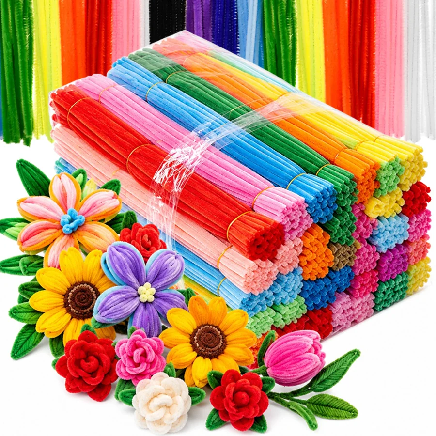 140/238Pcs Random Multicolor Pipe Cleaners Chenille Stems Bendable Fuzzy Craft Rods for Handmade Flower Bouquet DIY Art XJM
