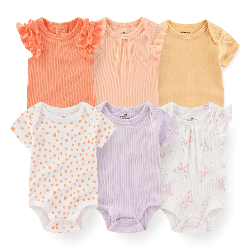 6Pieces Cotton Bodysuits Print New Born Baby Girl Clothes 0-12Months Summer Sleeveless Baby Boy Clothes Set Solid Color Bebes