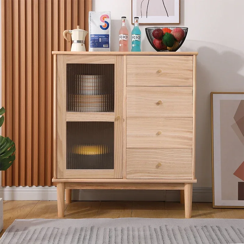 Bucket cabinet solid wood modern simple storage locker wine cabinet living room wall small apartment braided rattan cabinet dini