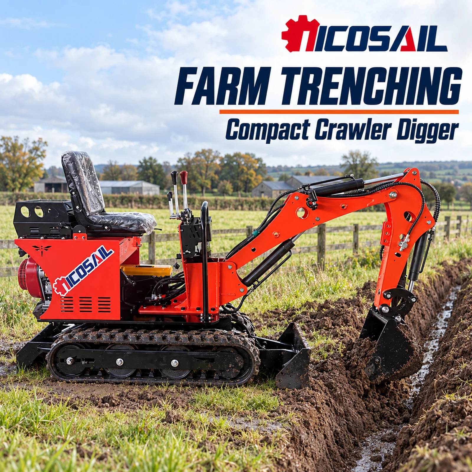 Customized 800kg Mini Excavator Compact Trenching Machine for Farm Irrigation Garden Drainage and Utility Work