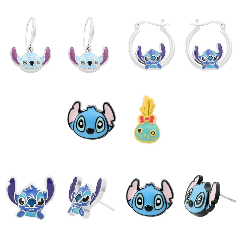 Cute Disney Stitch Hoop Earring New Classic Anime Character Silver Plated Enamel Drop Earrings for Girl Woman Jewelry Gifts