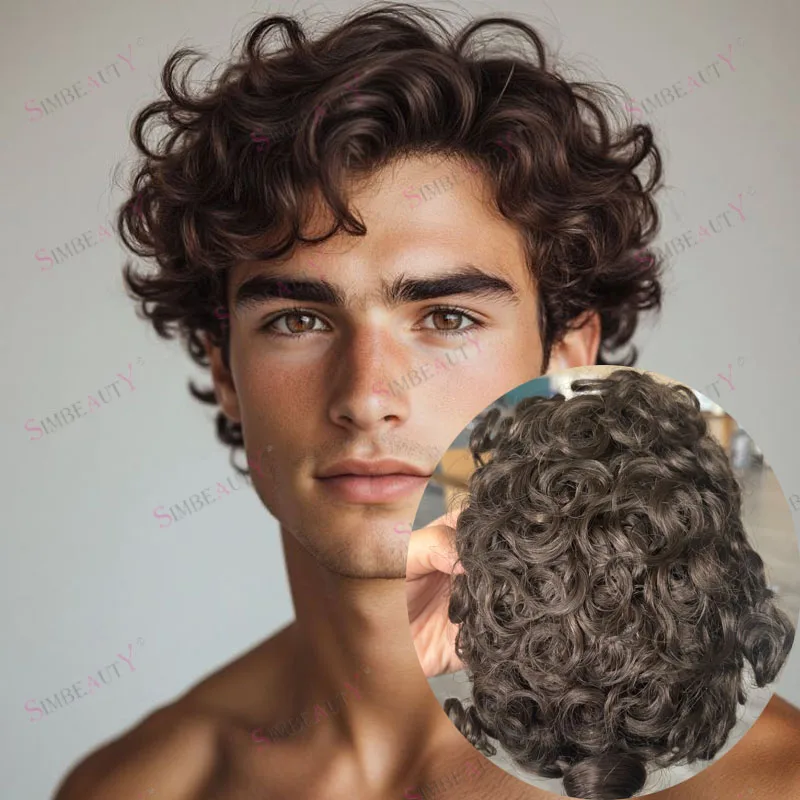 

Европейский коричневый парик для мужчин 25 мм, кудрявый, сверхпрочный, 0,06 мм, с основой Mirage Skin и естественной линией роста волос # Система для восстановления волос 1B30 Grey Old Man Hair Patch System