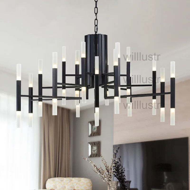 Metal Pendant Lamp LED Ceiling Chandelier Suspension Light Nordic Chain Hanging Lighting Fixture Hotel Hall Bar