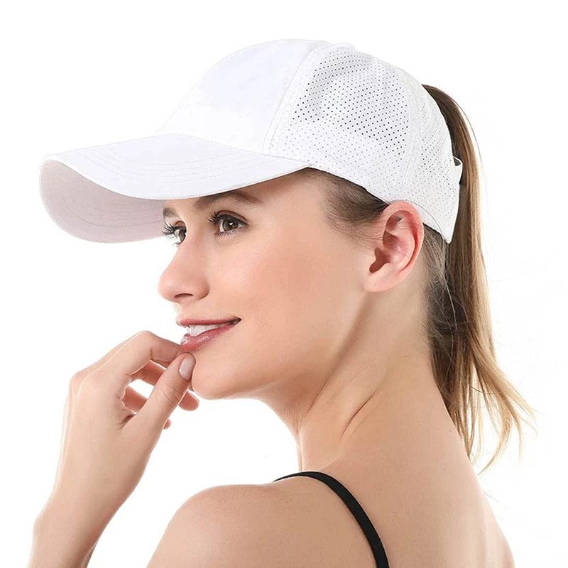 2Pcs Frauen Criss Cross Pferdeschwanz Baseball Kappe Hohe Messy Bun Ponycap Schnell Trocknend Mesh Outdoor Reise Hut