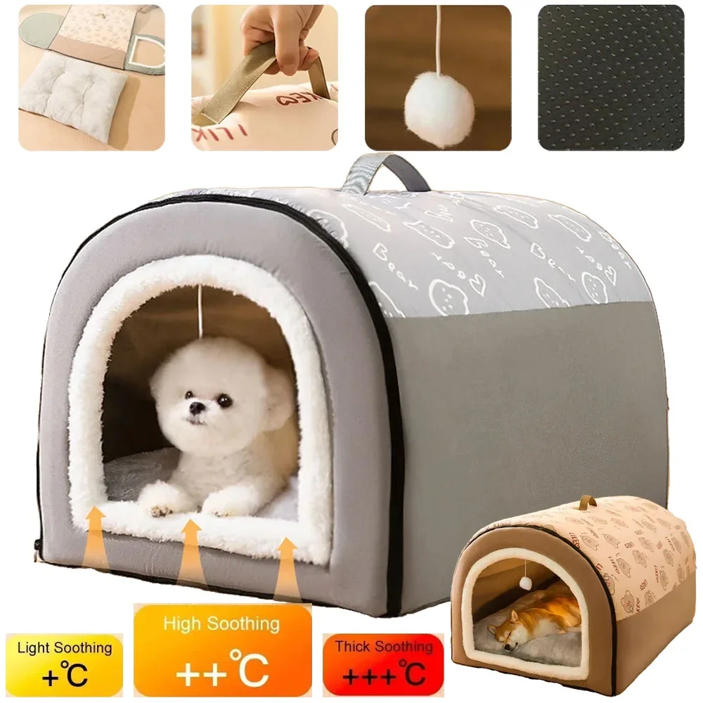 

Warm Winter Dog House Mat Big Dog Kennel Detachable Washable Dogs Bed Nest Deep Sleep Tent for Medium Large Dogs House Supplies