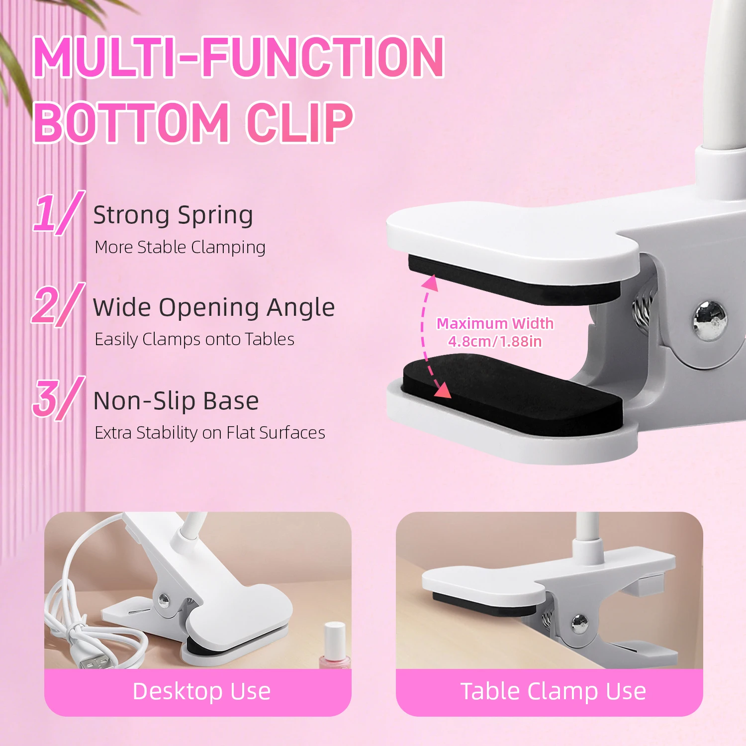 مصباح أظافر معقوفة مع مشبك USB للأشعة فوق البنفسجية LED مصباح أظافر لعلاج طلاء الأظافر الجل 360 °   مجفف أظافر دوار بدرجة للاستخدام في الصالونات المنزلية