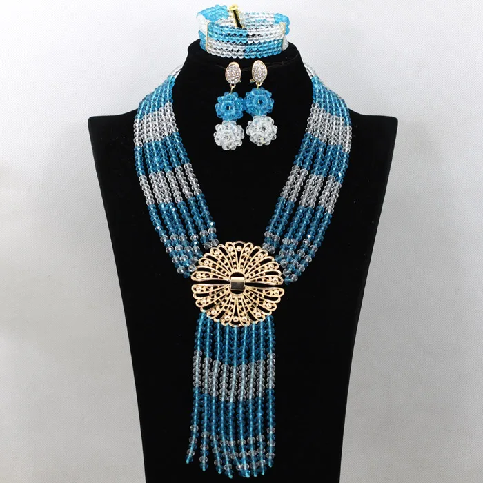 Hot Necklace Fashion Nigerian Beaded Necklaces Sets Red Crystal Beads Wedding Necklace Bridal Jewelry Sets  ABK160