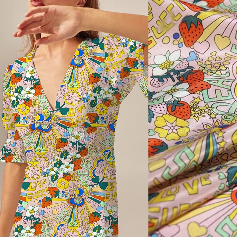 

110 см, ширина 12 мм, красочная печатная розовая тонкая шелковая крепдешинная ткань для шитья своими руками, летнее платье, брюки, блузка, пижама R1840