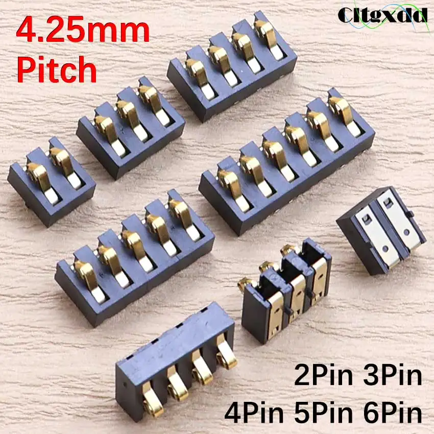 5/10pcs 2 3 4 5 6 Pin Male Surface Mount Battery Holder 4.25mm Pitch 4.8H Gold Plated Spring Compression Contact Connector