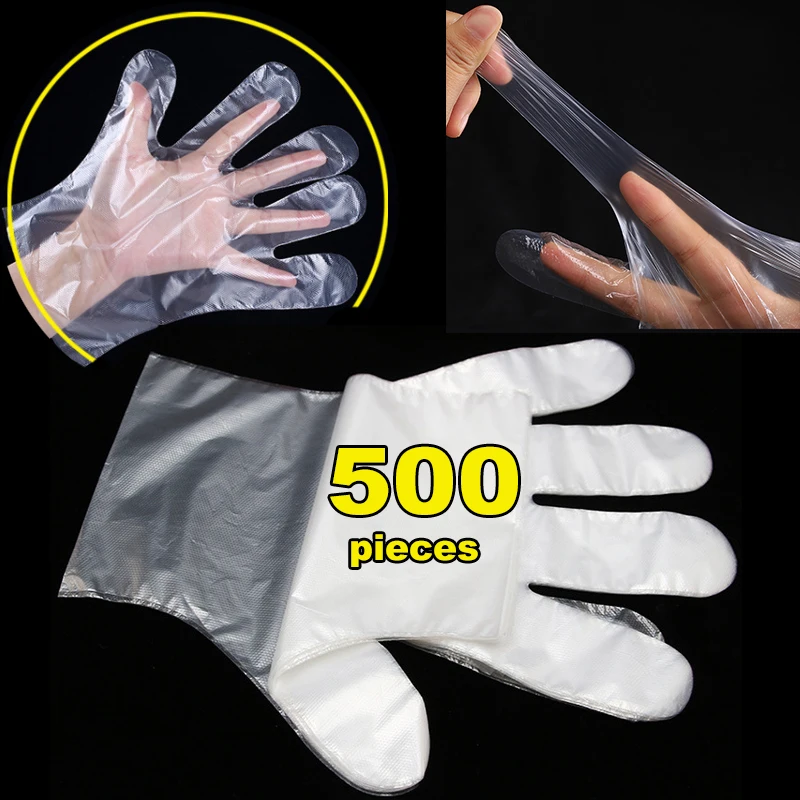 

Disposable Gloves 100/200/500 Pcs Food Grade Transparent Gloves Plastic Cleaning Glove for Restaurant Fried Pizza Chicken Tools
