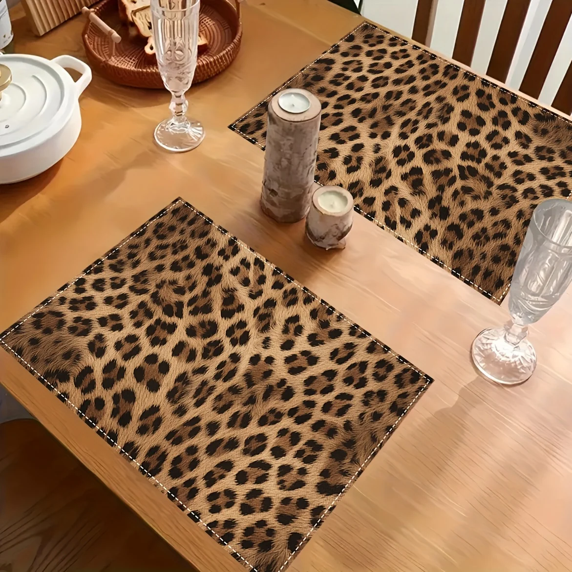 Mantel Individual con Estampado de Leopardo, Antideslizante y Duradero, Mantel Personalizado para Mesa de Comedor de Cocina