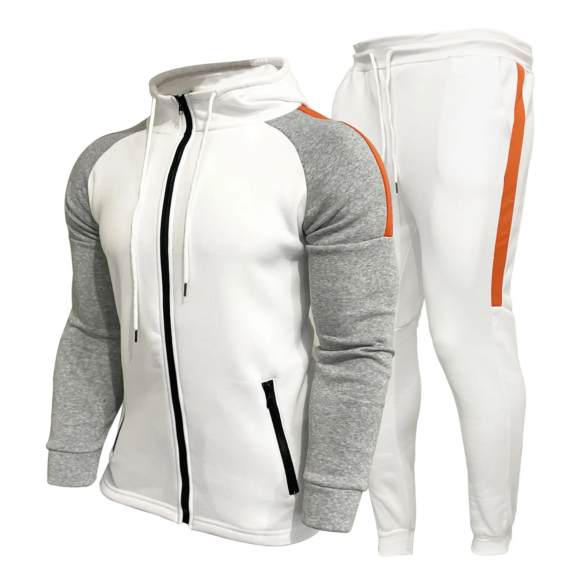 Sweatshirt sports suit new men's sports hooded trendy long pants long sleeved contrasting cardigan set