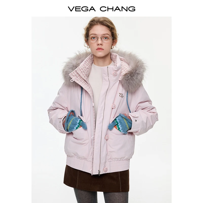 ベガ・チャン 新冬スタイル 90% 快適ベルベット フォックスファー襟付き 暖かいレディースダウンコットンジャケット