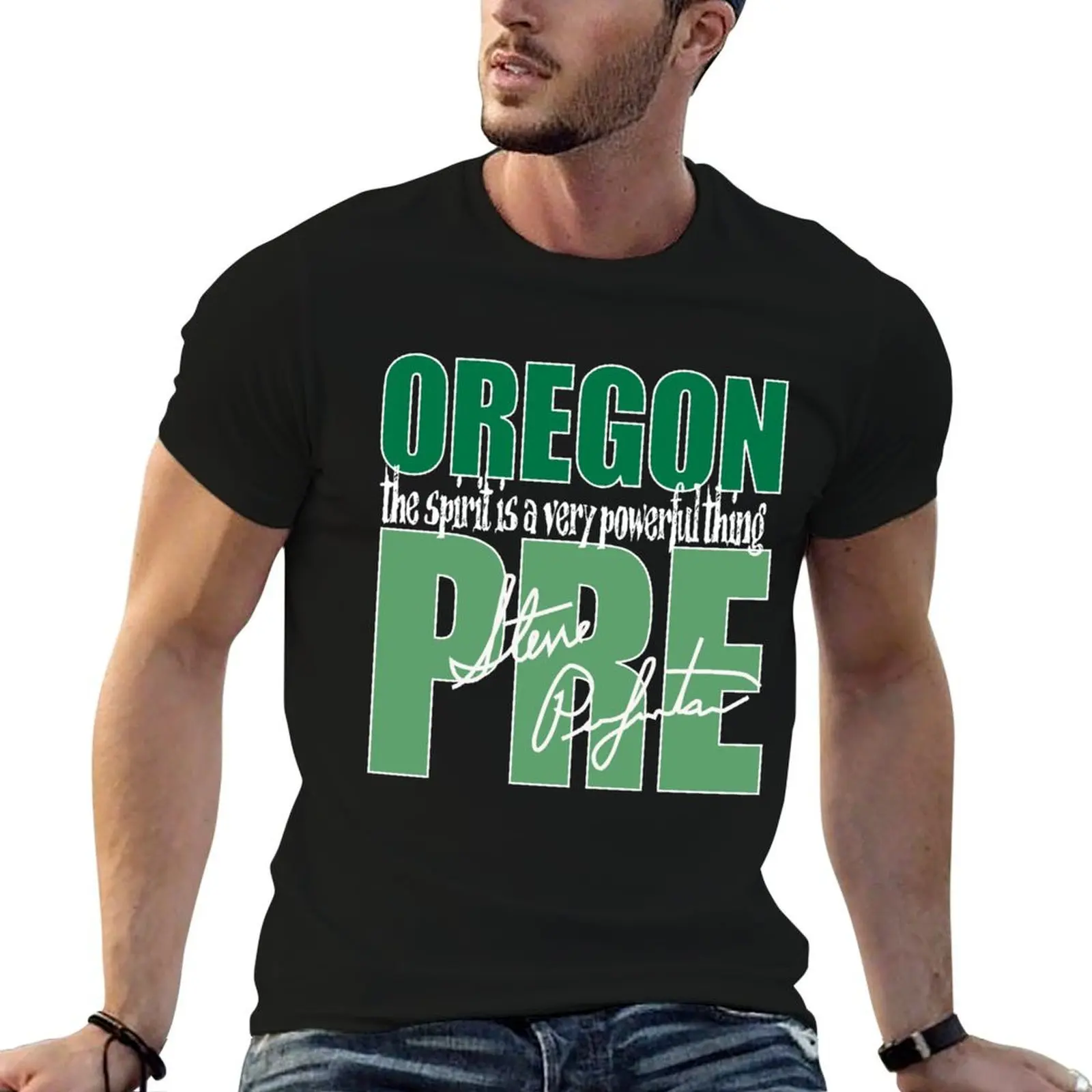 Steve Prefontaine Spirit with signature T-Shirt cotton t shirt pack man t shirt cotton T-Shirt