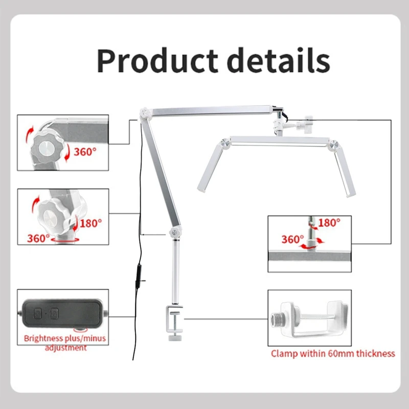 Lámpara de pestañas profesional de 30W, luz de media luna plegable de 26 pulgadas con abrazadera de escritorio y Control remoto, enchufe europeo
