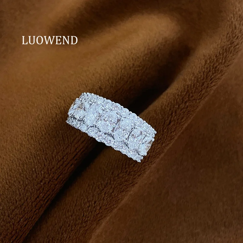LUOWEND 100% 18K White Gold Rings Luxury Fashion Design Real Natural Diamond Wedding Ring for Women Senior Banquet Fine Jewelry