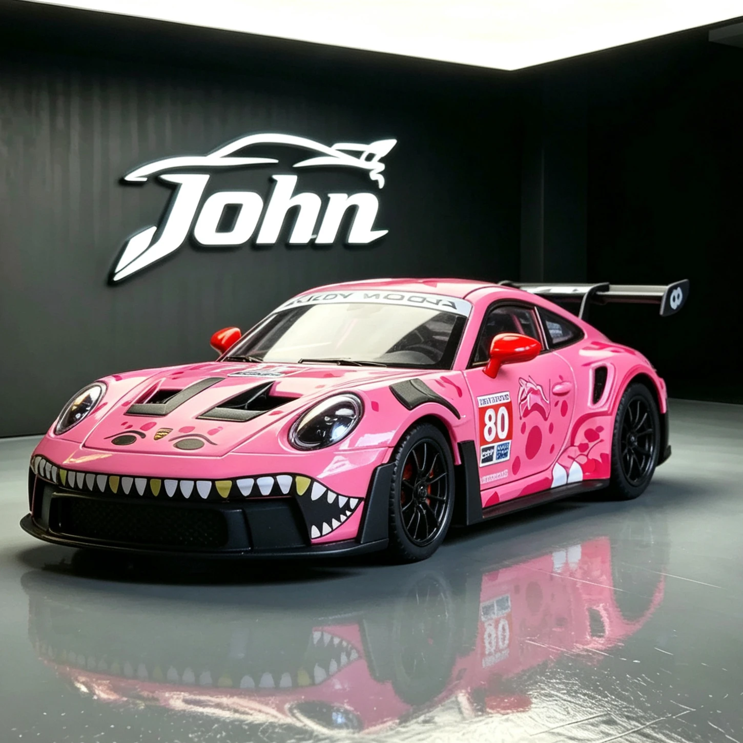 1:24 Porsche 911 GT3 R Rexy T-Rex Livery AO Rennwagen Spielzeugauto mit Licht & Sound, sturzfest, Deko-Geschenk für Sammler