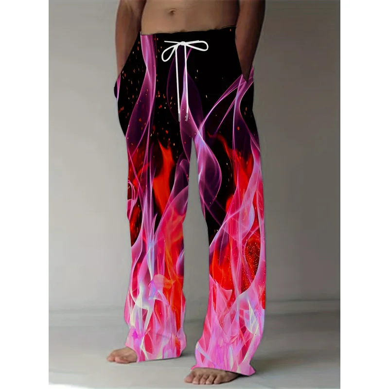 2025 MEN'S FASHION Casual Pants Dynamic 3D Flame Print Straight Leg Casual Pants Waist Retro Style Street Wear