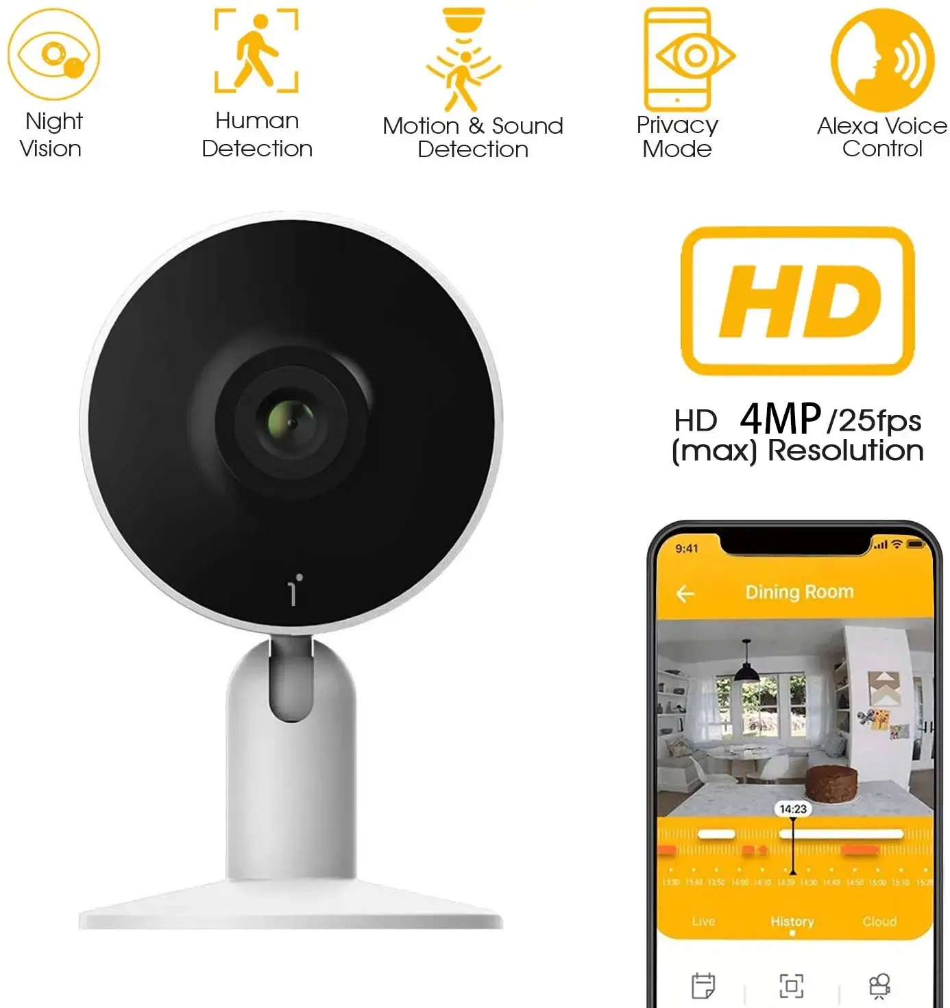 Arenti-cámara de seguridad IP de 4MP, minicámara de vigilancia CCTV con WiFi, IR, visión nocturna, Monitor de bebé, cámara web para mascotas