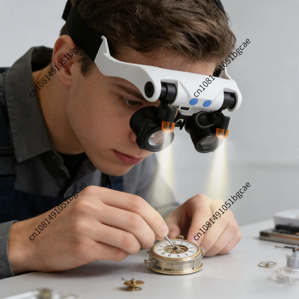Headband Magnifying Glasses with LED Light Hands Free Magnifier with 14 Interchangeable Lenses for Jewelry Electronics Repair