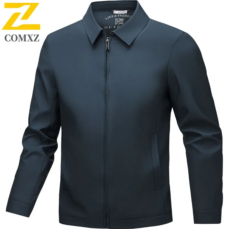 معطف خريفي للرجال من COMXZ بياقة واقفة للعمل في الهواء الطلق ومقاوم للرياح معطف للدراجة النارية عالي الجودة على الطراز اليومي ملابس خالية من التجاعيد