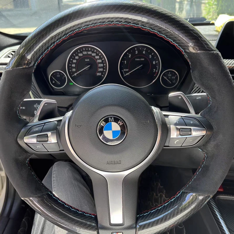 

Custom Car Steering Wheel Cover Suede Carbon Fiber 100% Fit For BMW M3 M4 2014 2015 2016 F31 428i 2015 F30 320d 328i 330i 2016