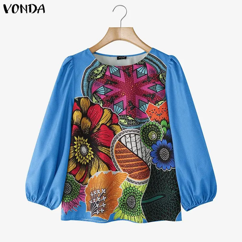 Chemisier tendance pour femme VONDA, grande taille 5XL, manches longues bouffantes, imprimé floral, chemise décontractée ample, tunique bohème, blusas surdimensionnées