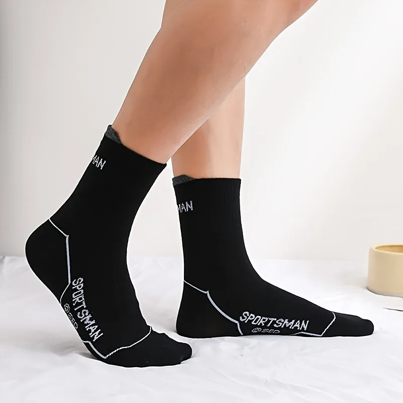 6 pairs of monogrammed mid-calf athletic socks, comfortable and breathable cotton socks for fitness, running, horseback riding a