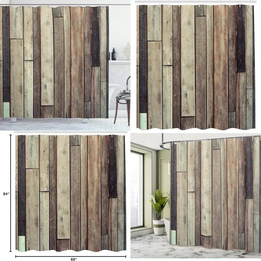 

rustic wooden print shower curtain, vintage floor wall art, american western style panel graphic, fabric f