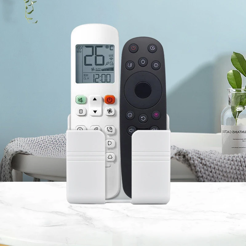 3pcs Wall Mount Phone Holder White Punch Free Wall Mobile Phones Charging Stand Lazy Sticky Remote Control Storage Box image 4