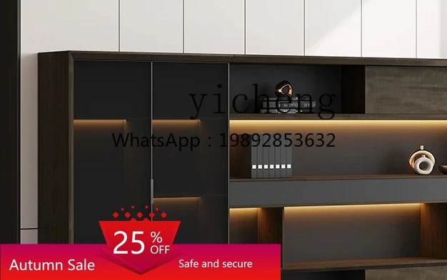 

high-end file cabinet light luxury chairperson's office background cabinet atmospheric wooden sliding door bookcase
