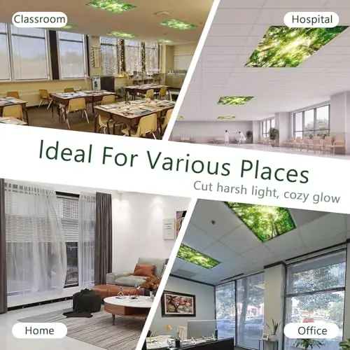 2pcs Fluorescent Light Covers 4 x 2 Feet Light Covers for Ceiling Lights Classroom Magnetic Light Filters for Office Classroom