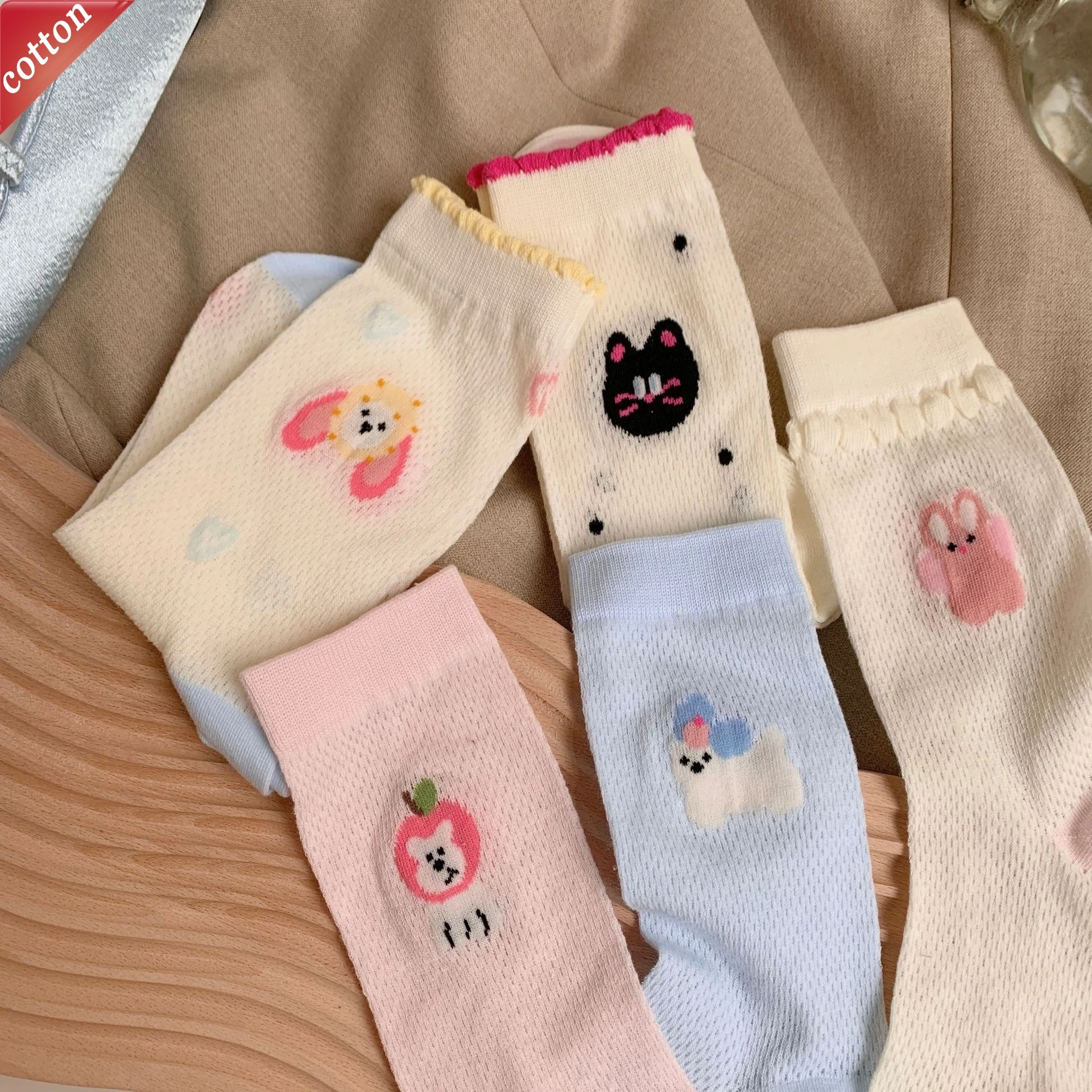 

Ladies' Socks Korean Cute Cartoon Versatile Sweet Kawaii Fashion Cotton Socks Comfortable Breathable Mesh Socks For Girl Gift