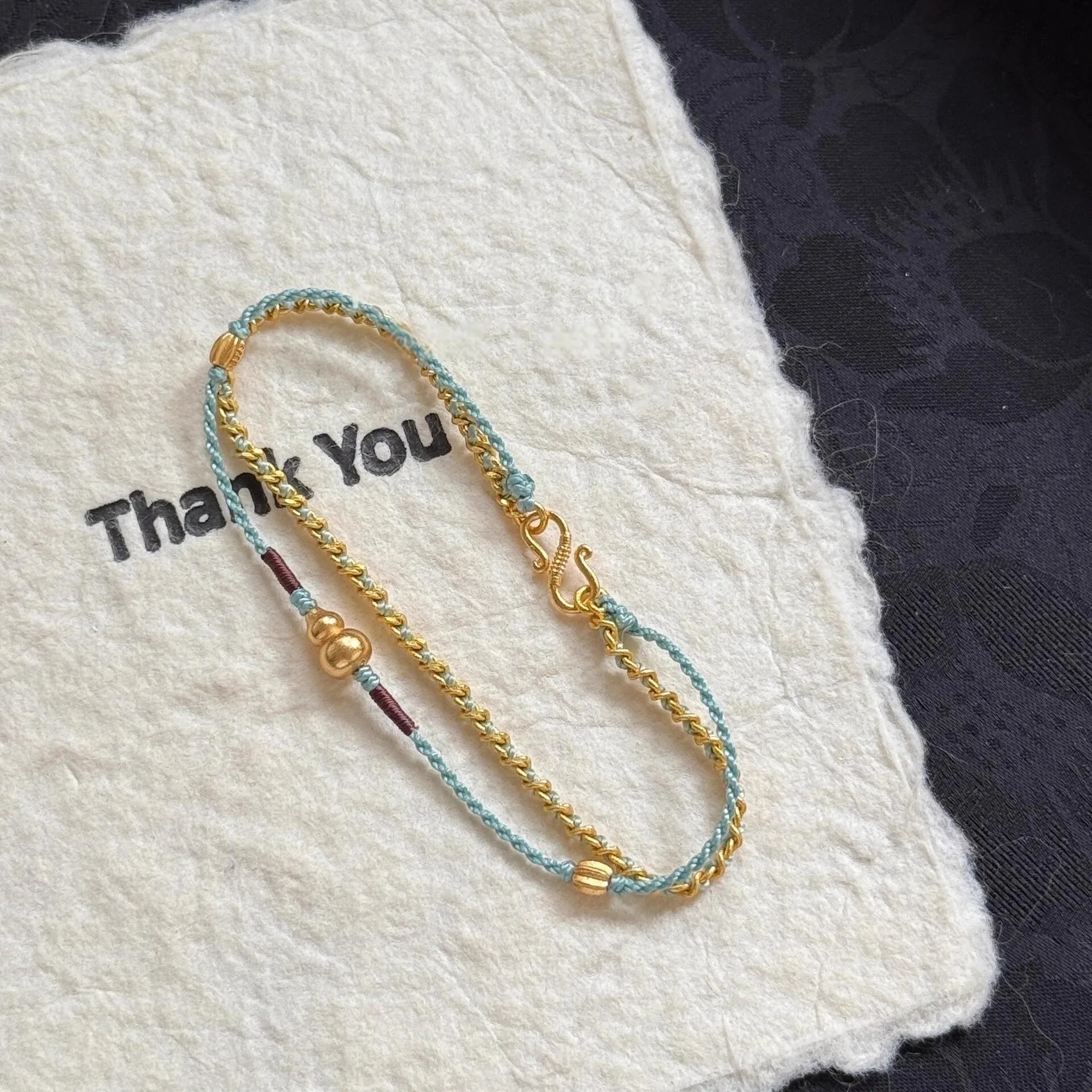 Chinese Style Lucky Auspicious Blessing Sea Salt Blue Gourd Double Layer Braided Rope Bracelet Fortune Attracting Stackable Hand