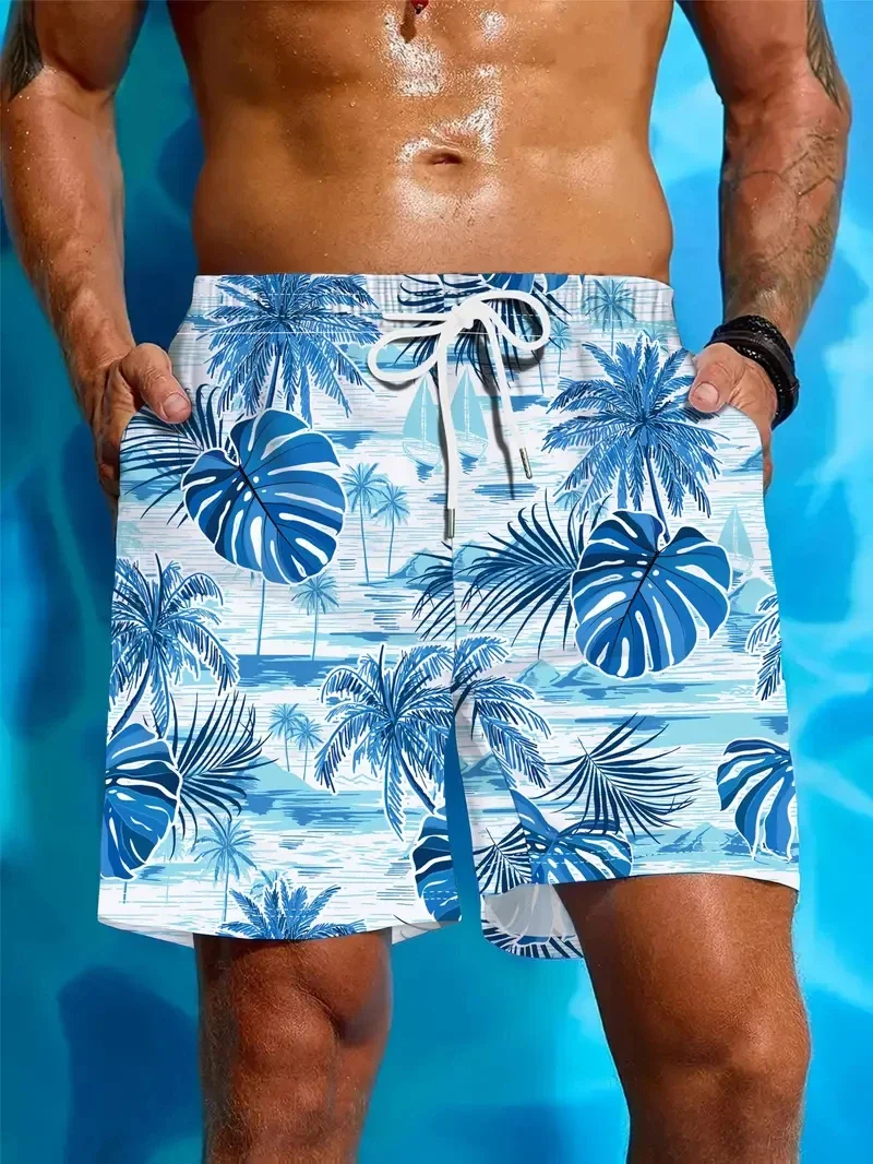 

Men's beach shorts, quick-drying, 3D printing, coconut pattern, summer swimming shorts