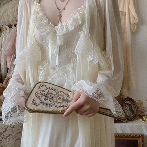 Women's Vintage French Fairy Dress, long strap dress, lace, sexy, casual, Korean, elegant, chiffon, female cut, autumn, 2022 10 Main Sales Fairy Dress - №1