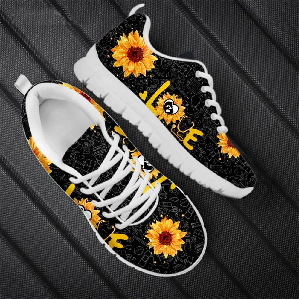 Sport Jogging Running Shoes For Women Casual Shoes Nurse 2025 Sunflower Print Air Mesh Lightweight Ladies Sneakers Woman Flats