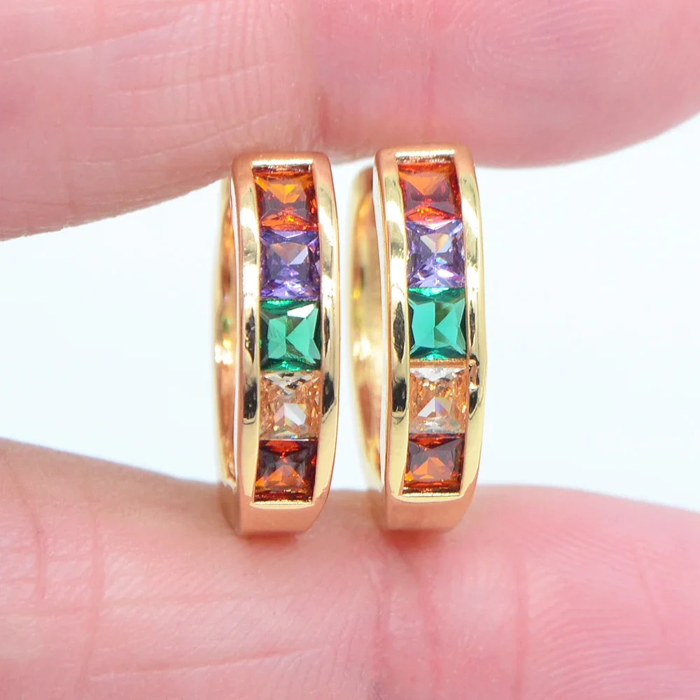 Gold Color Multicolor Cubic Zirconia Women Classic CZ Huggie Hoop Earrings Jewelry