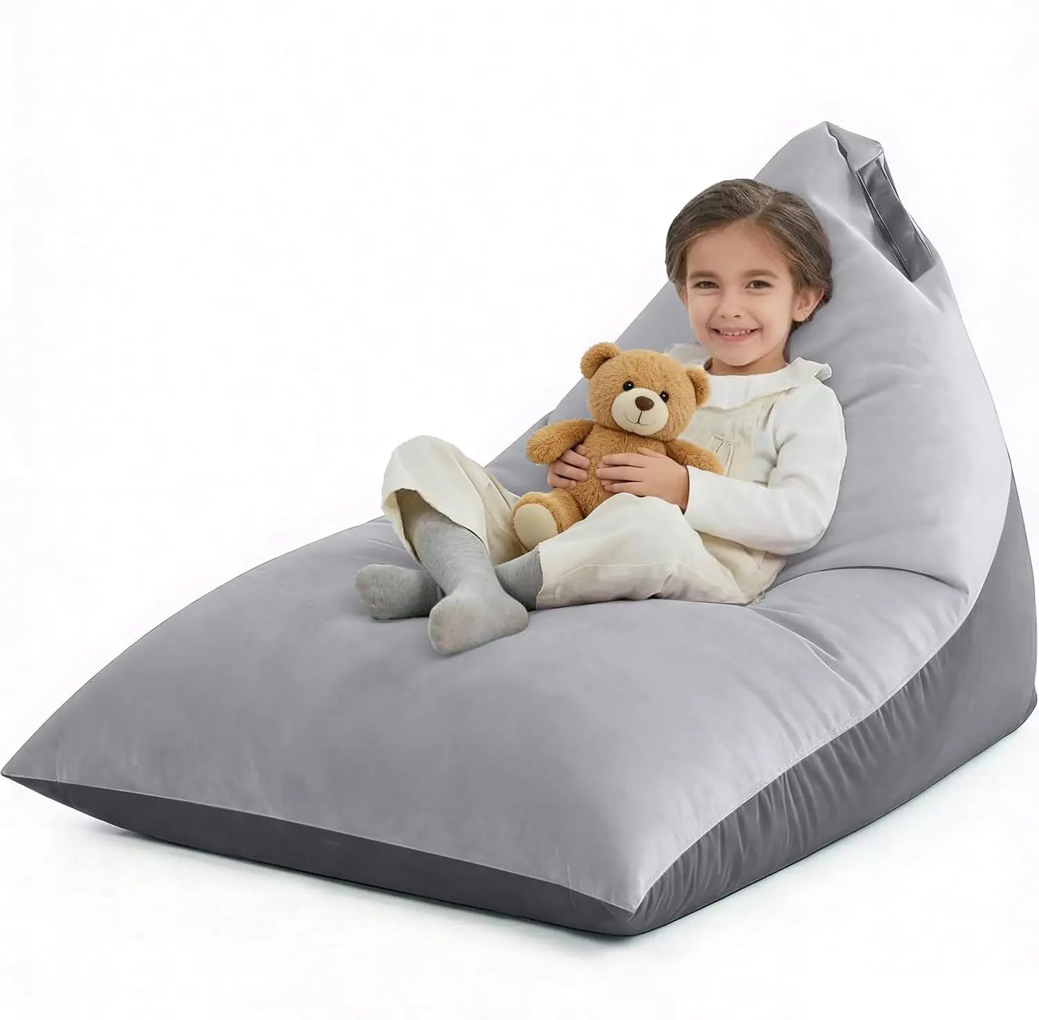 

Extra Large Velvet Bean Bag Cover for Stuffed Animals Soft Washable Triangular Lounge Chair for Kids No Filler