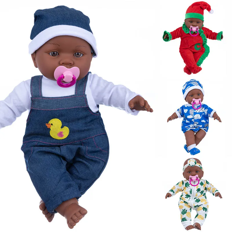 

40cm America Black Skin Dress Up Simulation Reborn Baby Cotton Body Reborn Doll Children Toys One-piece Doll