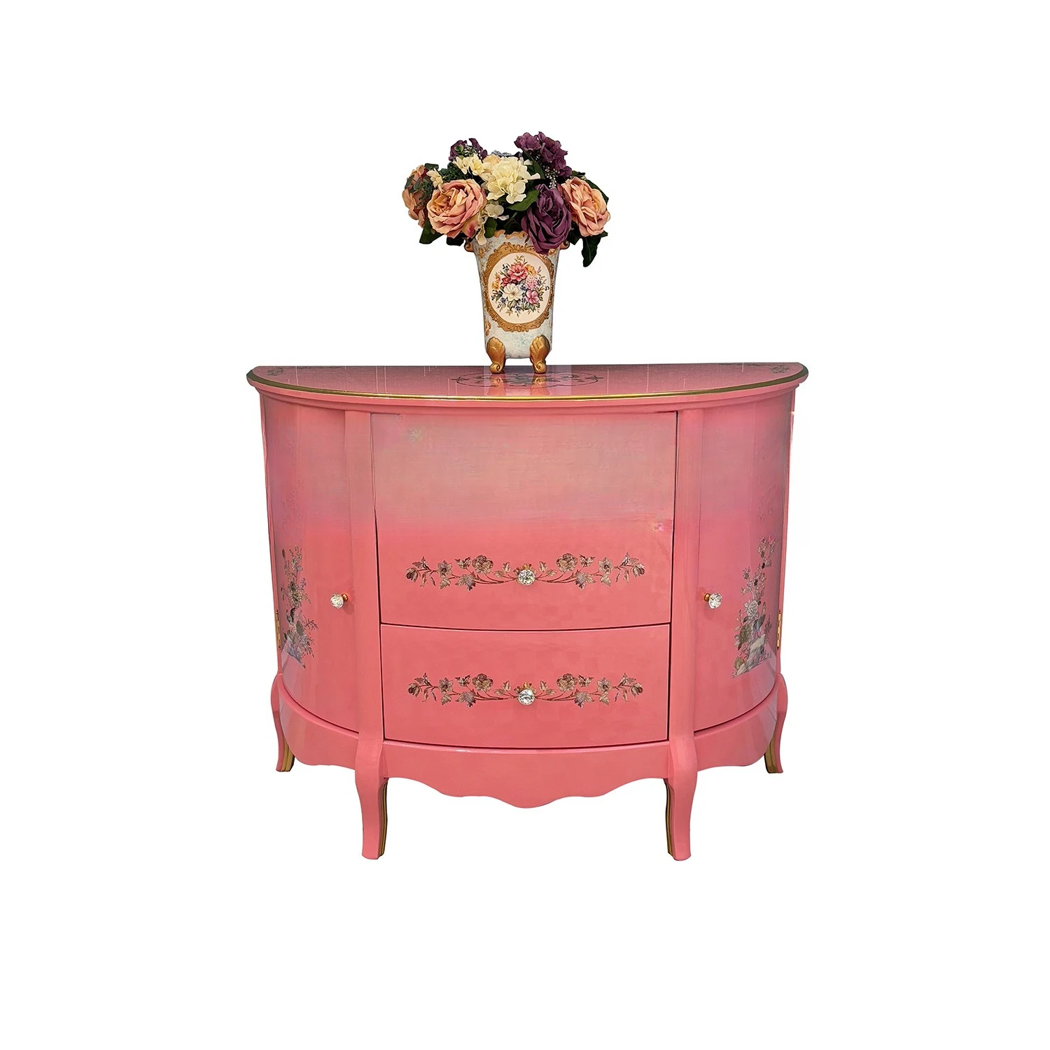 

DSA living room dining room solid wood entrance cabinet, home living room carved pink parquet entrance cabinet locker