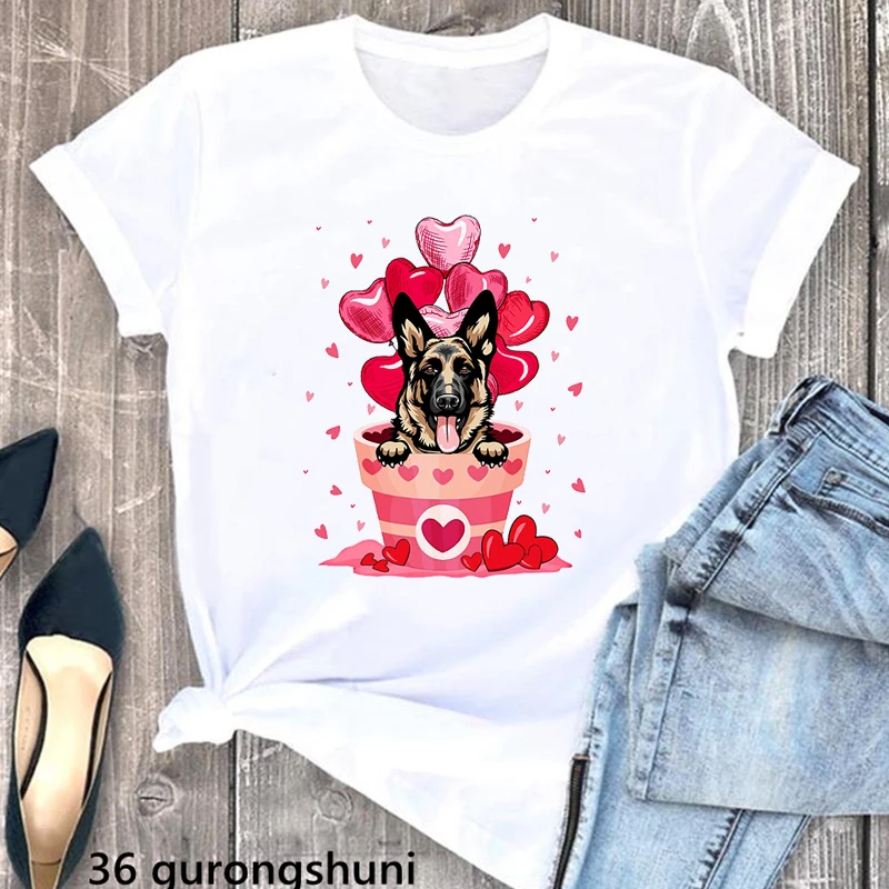 

Valentines Day Pot Dachshund/Corgi Print T Shirt Women'S Clothing Funny Dog Lover Tshirt Girls Harajuku Shirt Summer Tops Tee