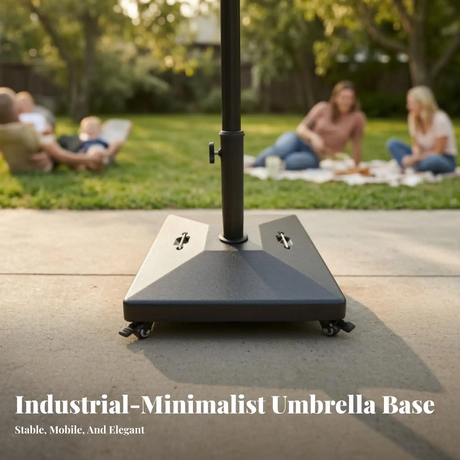Black Square Concrete Umbrella Base Stand Heavy Duty with Wheels for Patio Use