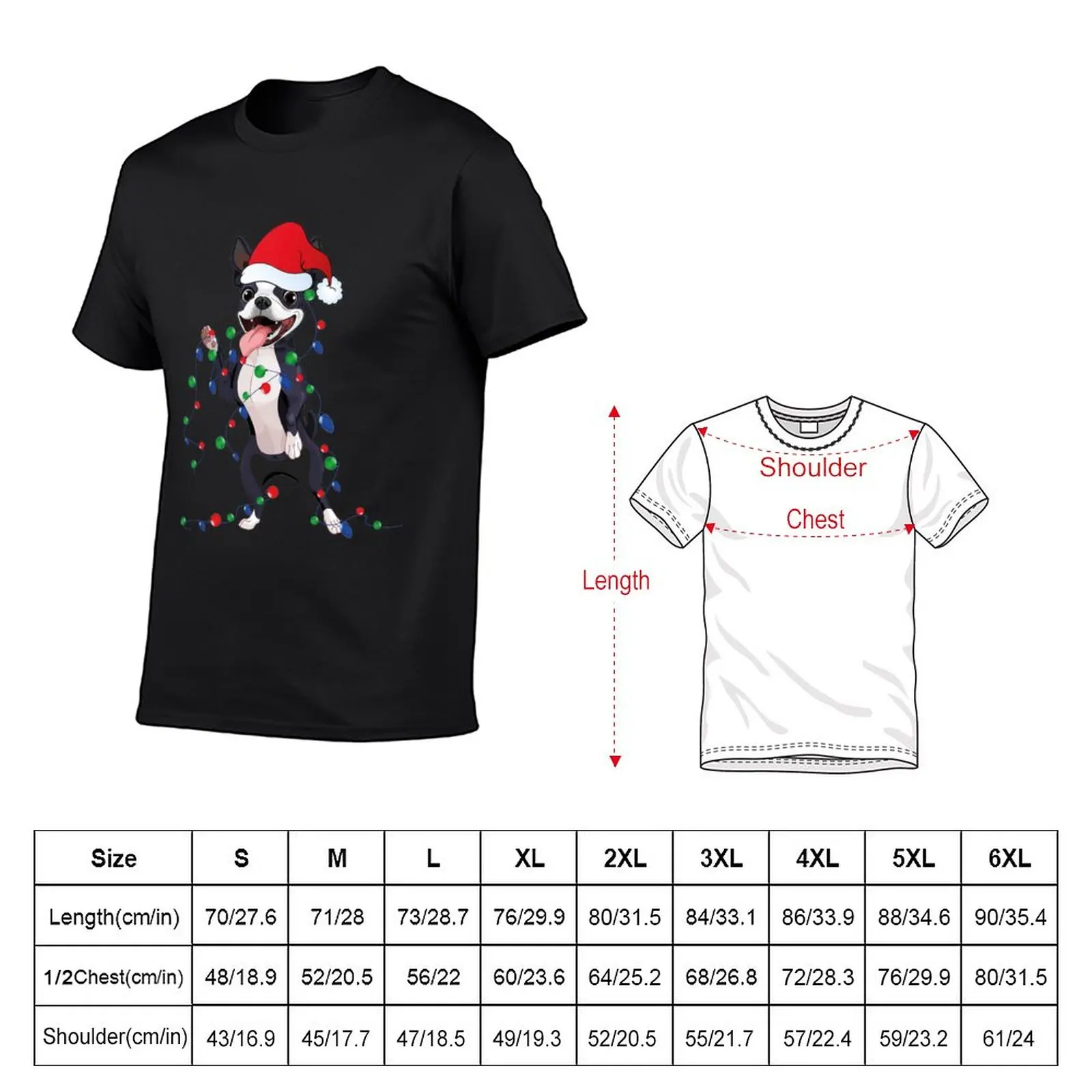 funny Boston Terrier Bostie Christmas Lights Xmas Dog Lover T-Shirt oversized t shirts kawaii clothes fitted t shirts for men