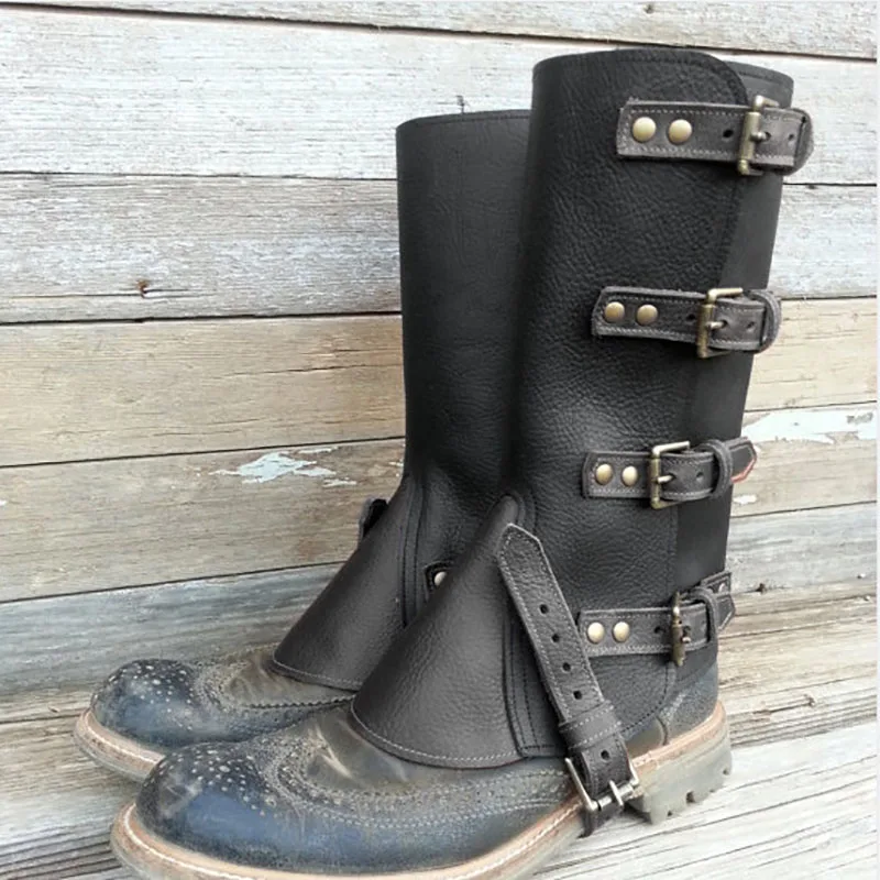 중세 바이킹 기사 가죽 다리 보호대 갑옷 Steampunk Greaves 부츠 신발 남성 여성 LARP Warrior Cosplay Costume Gaiter
