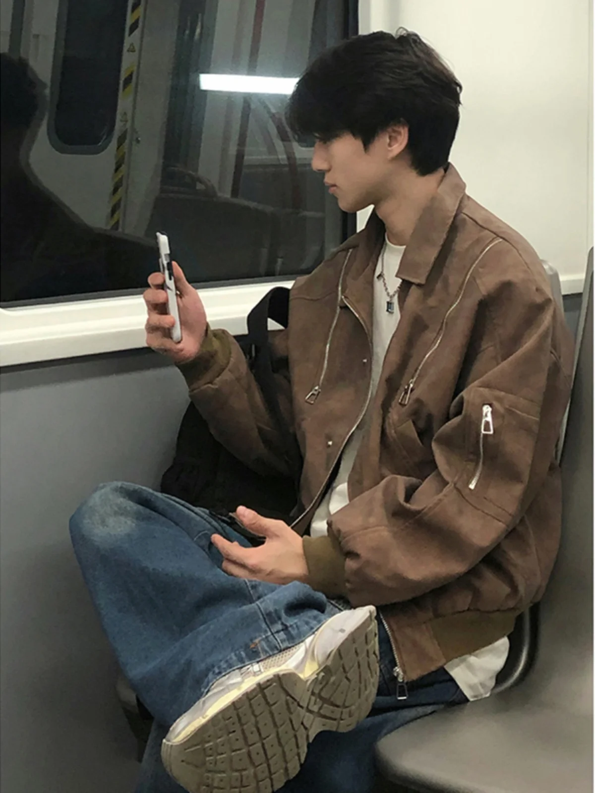 

Vintage American Sle Men's ort Leather Jaet Motorcycle Clothes Spring Autumn Faion Brand Loose Fit Zipper Coat