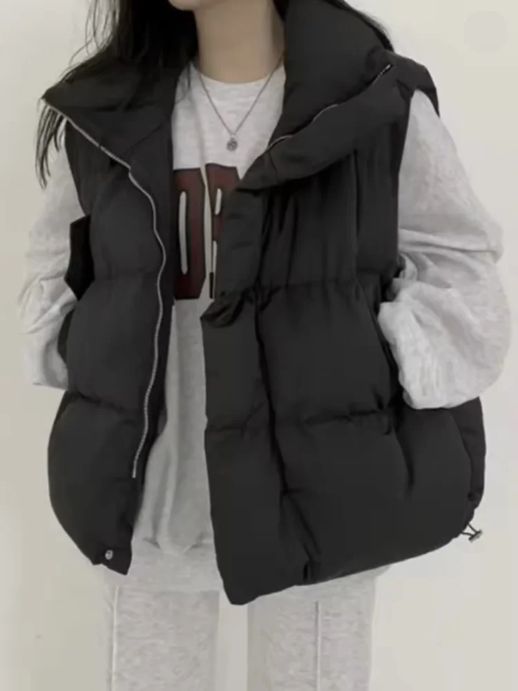 Elegant Cotton Vest Outerwear Women's Autumn Winter New Stand Collar Sleeveless Cotton Padded Warm Loose Cotton Jacket