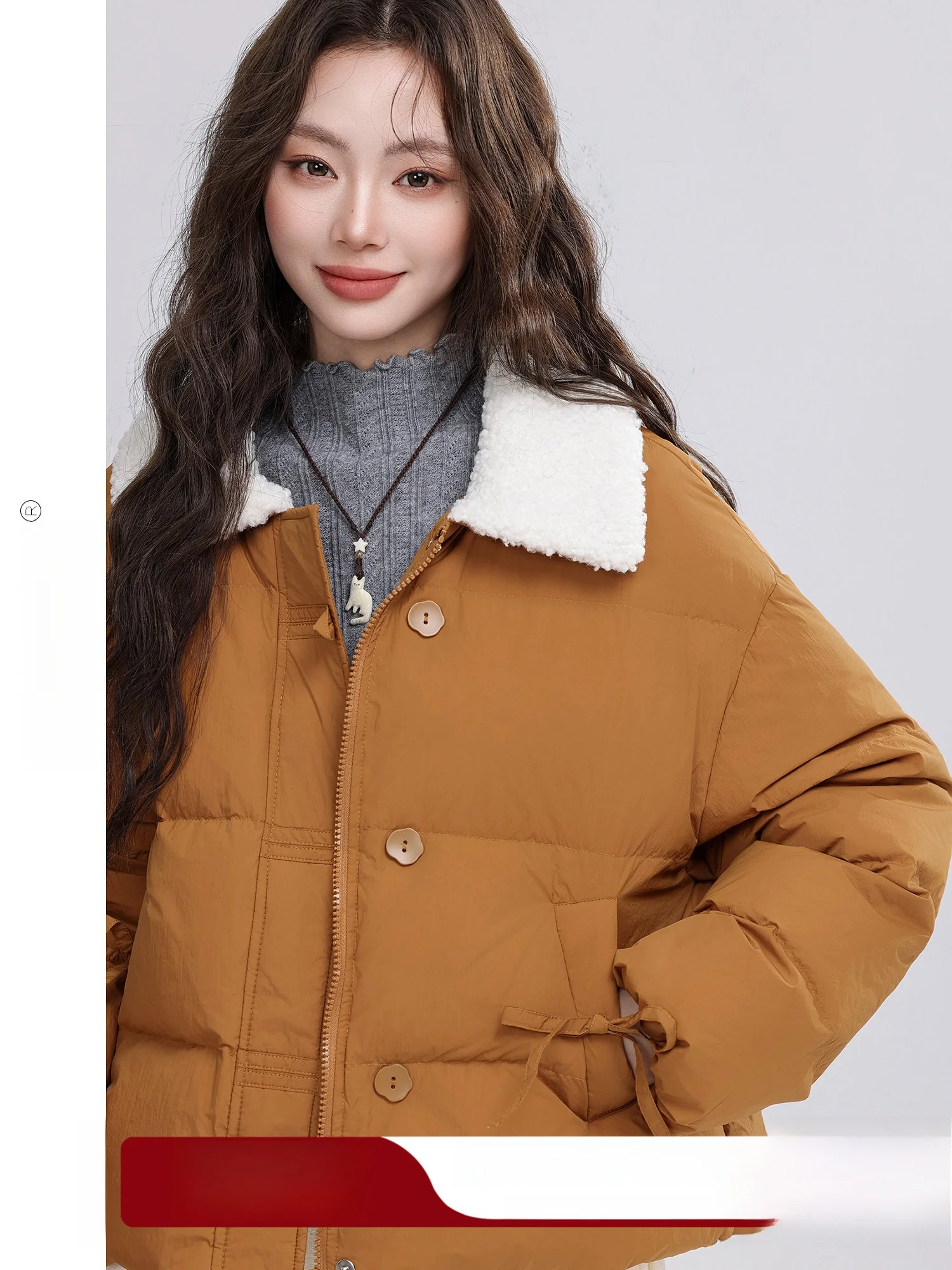 

Lightweight Compact Korean Style Women's down Jacket Collar Casual Warm Polyester Fiber Zipper Closure Long Sleeves