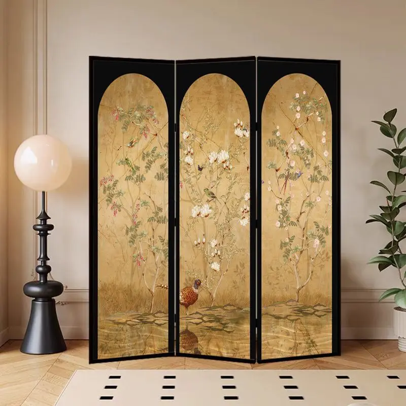 French medieval flower and bird screen partition living room modern simple movable office entrance bedroom cover folding screen